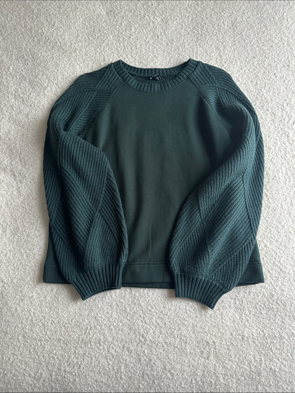 Splendid Forest Green Textured Balloon-Sleeve Crewneck Sweater Size M
